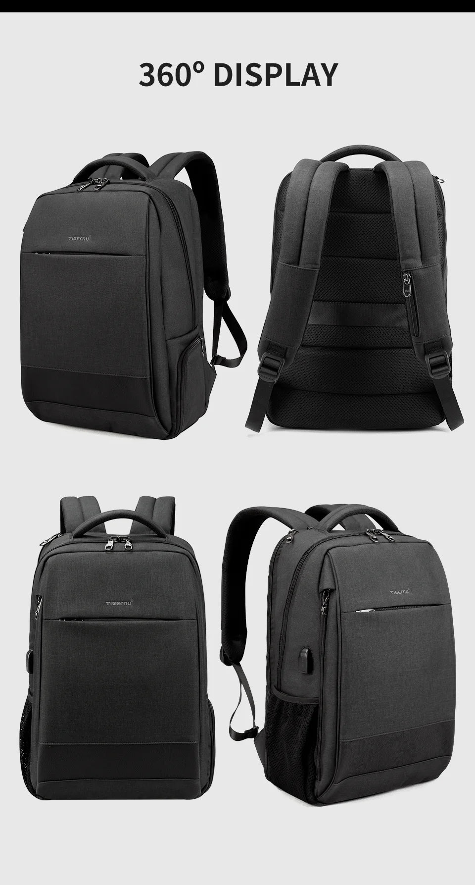 Tigernu Men's Backpack Fashion Travel Backpacks Male Anti Theft USB Charging 15.6 Laptop Backpack Waterproof School Bags For Men