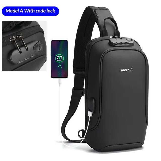 Tigernu Fashion Chest Bags Men High Quality Crossbody Bag Splashproof Chest Bag Anti-theft USB Charging Casual Shoulder Bag Male