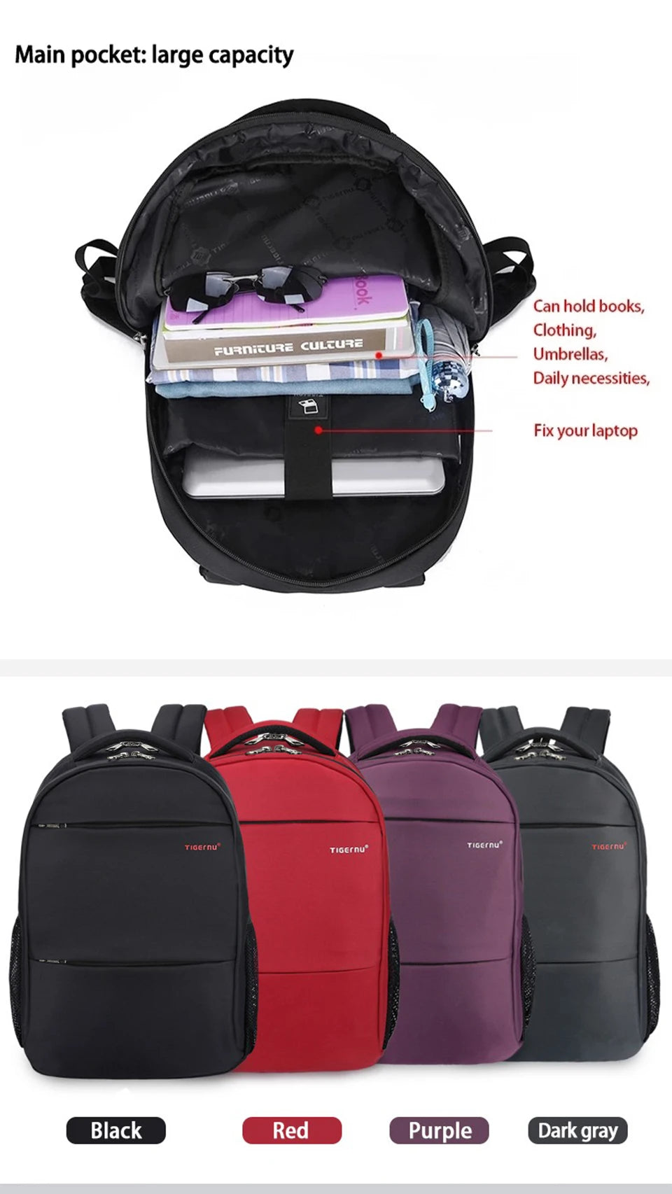 Tigernu Men Backpack Women 15-17inch Backpack Waterproof Laptop Backpack Bag Casual Male Mochila Travel School Backpacks For Men