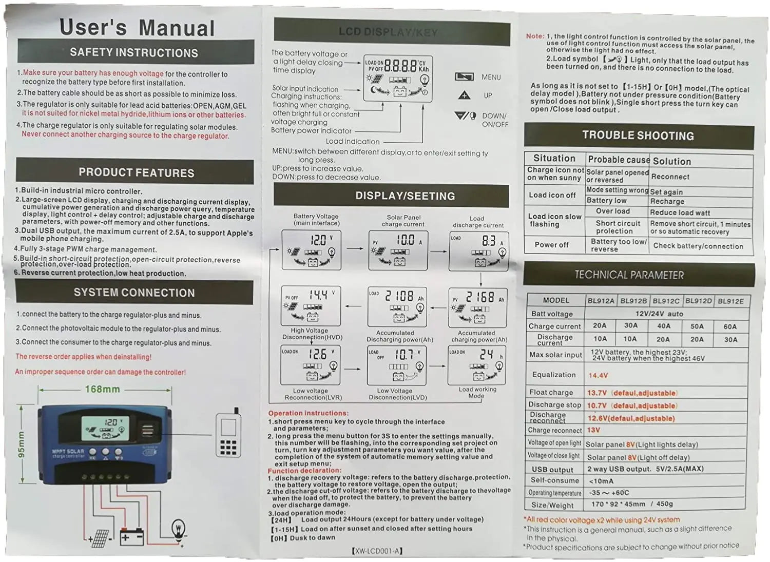 Y&H MPPT Solar Charge Controller 40A 60A 100A with Load/Dual USB /LCD 12V 24V Auto Solar Panel Charger Regulator