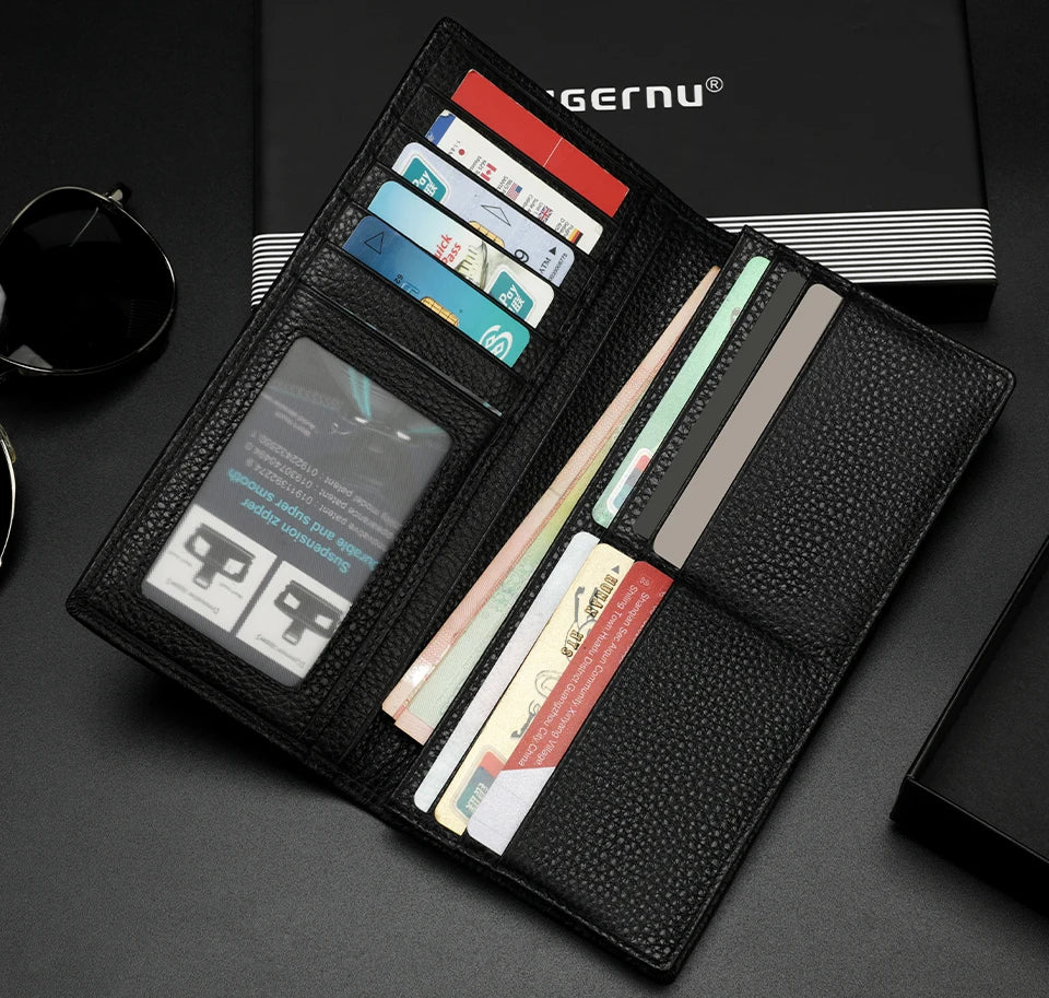 Tigernu Genuine Leather Wallet for Men Long Wallet Men's Wallet Male Slim Leather Purse Card Holder Zipper Pocket gift box