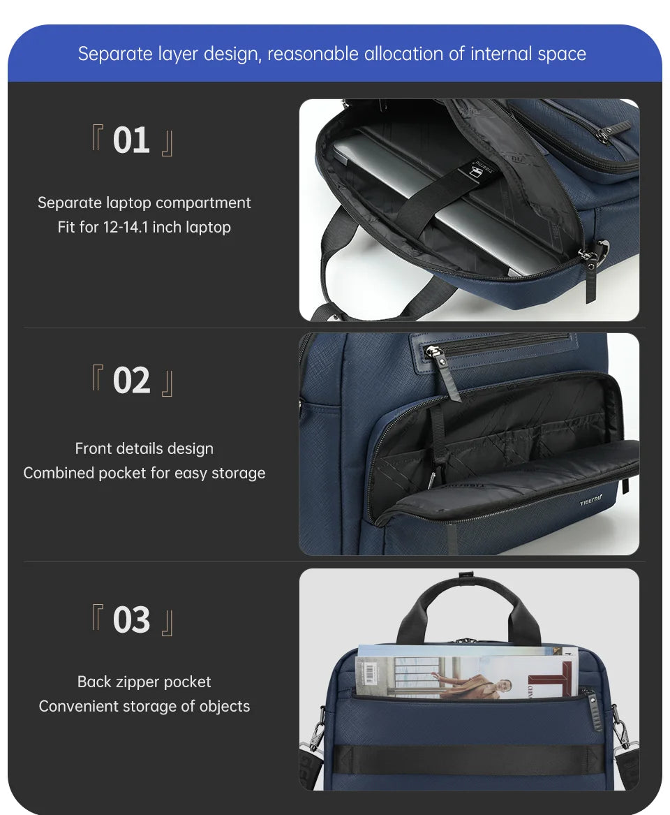 Tigernu Briefcase Bags Men Laptop Bag Handbag 12-14inch Casual Vintage Briefcase Laptop Handbag Bags For Business Connect Series