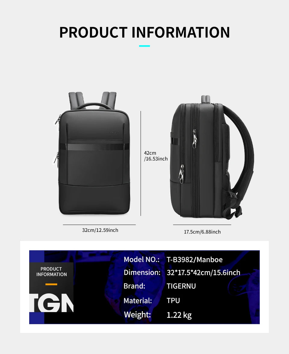 Tigernu Anti Theft Backpack 15.6inch Laptop Backpack Men TPU Waterproof Travel Backpacks Male School Bags For Men Luggage Bags