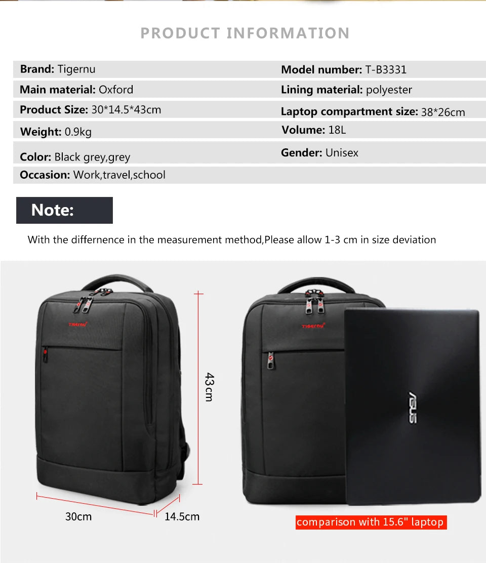 Tigernu Backpacks Men Waterproof 15.6 Laptop Backpack Male Mochila USB Charging Anti Theft Travel Backpack School Men Backpacks