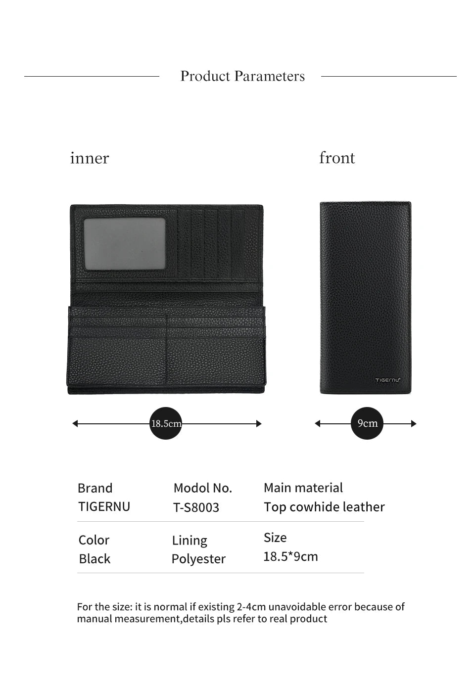 Tigernu Genuine Leather Wallet for Men Long Wallet Men's Wallet Male Slim Leather Purse Card Holder Zipper Pocket gift box