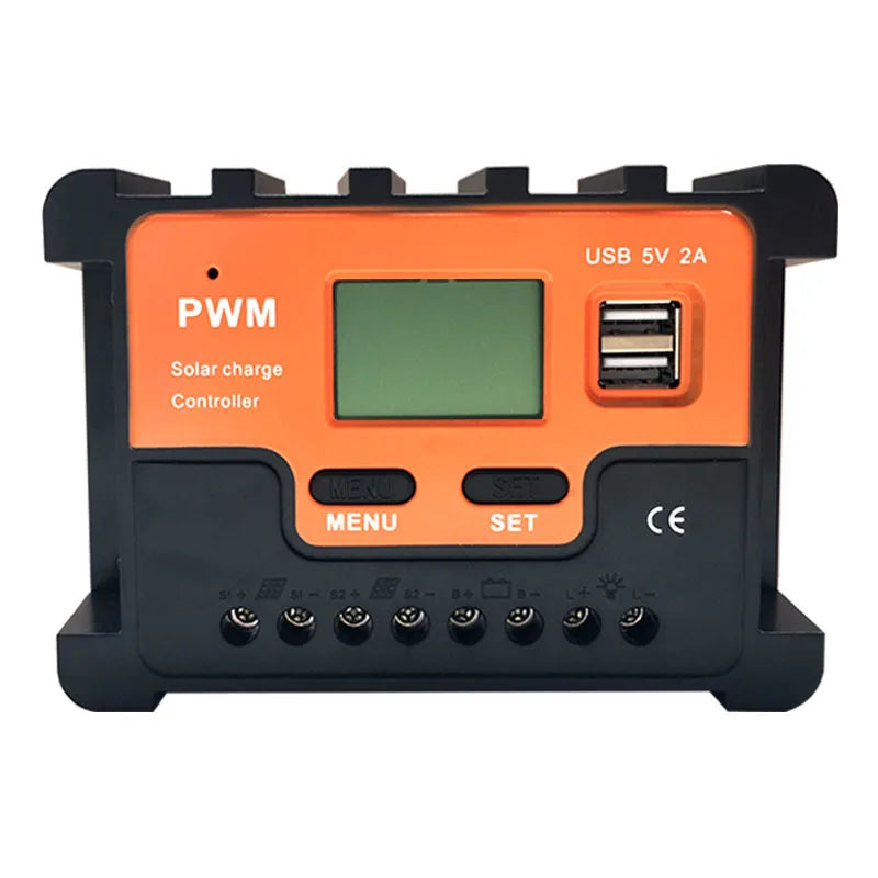 Photovoltaic Solar Charger Controller 12V 24V 48V 10A 20A 30A 40A 50A 60A Automatic Light Control Dual USB Output Controller
