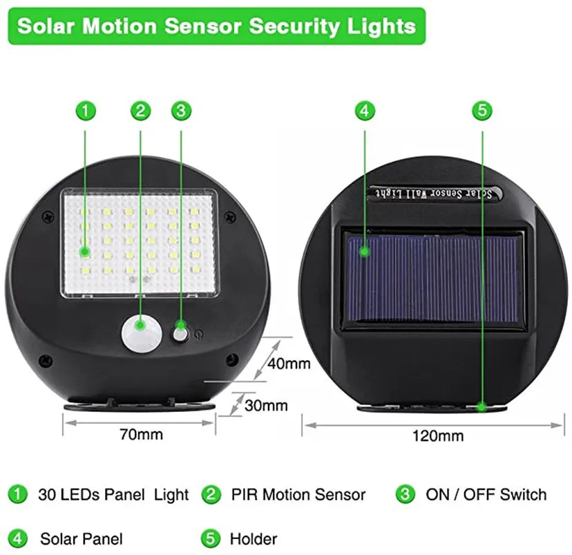 Solar Power PIR Motion Sensor Wall Light Outdoor Waterproof Energy Saving Street Yard Path Home Garden Security Lamp 30 LEDs