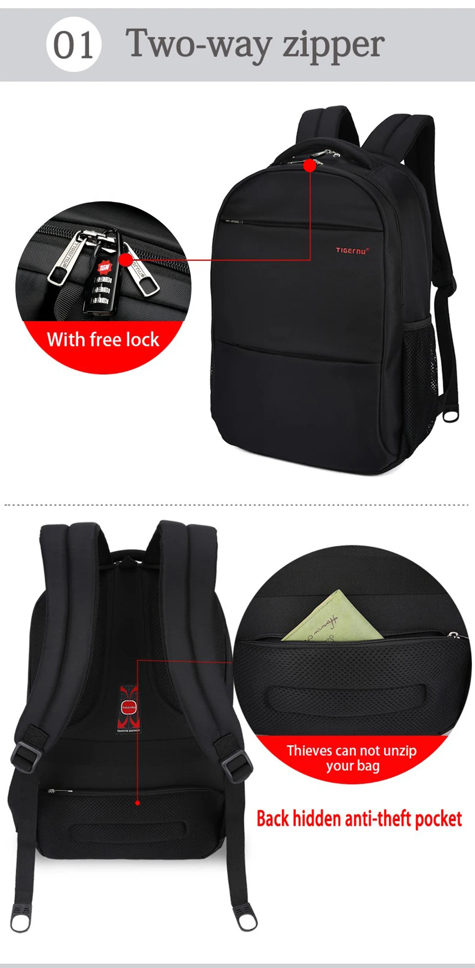 Tigernu Men Backpack Women 15-17inch Backpack Waterproof Laptop Backpack Bag Casual Male Mochila Travel School Backpacks For Men