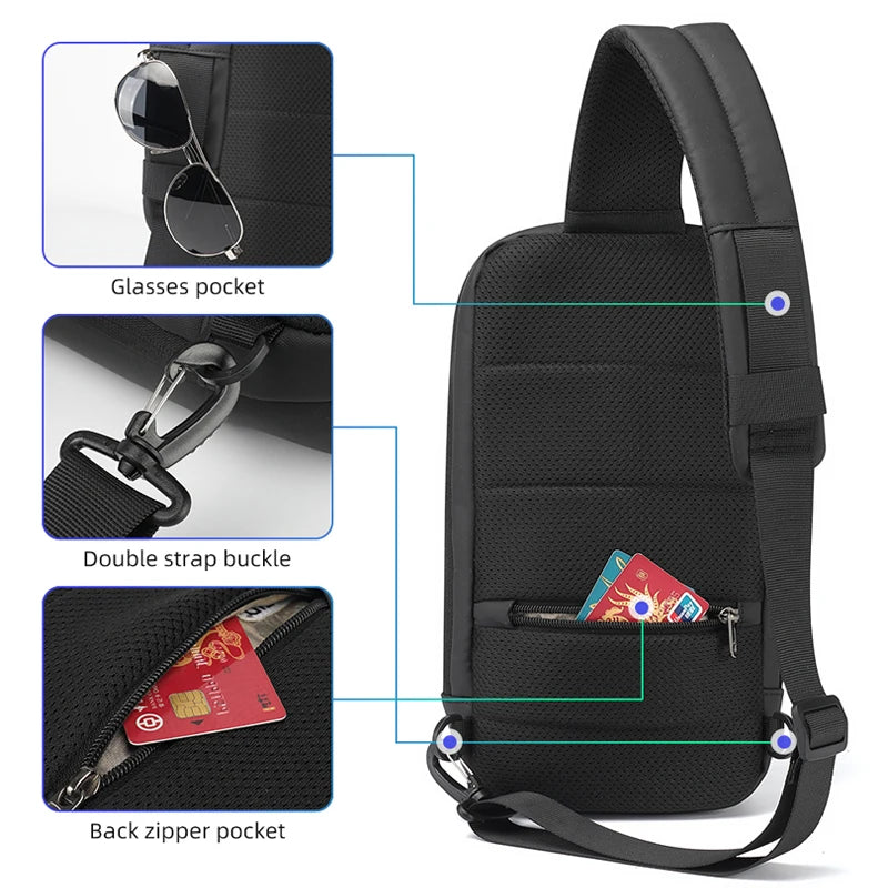 Tigernu Fashion Chest Bags Men High Quality Crossbody Bag Splashproof Chest Bag Anti-theft USB Charging Casual Shoulder Bag Male