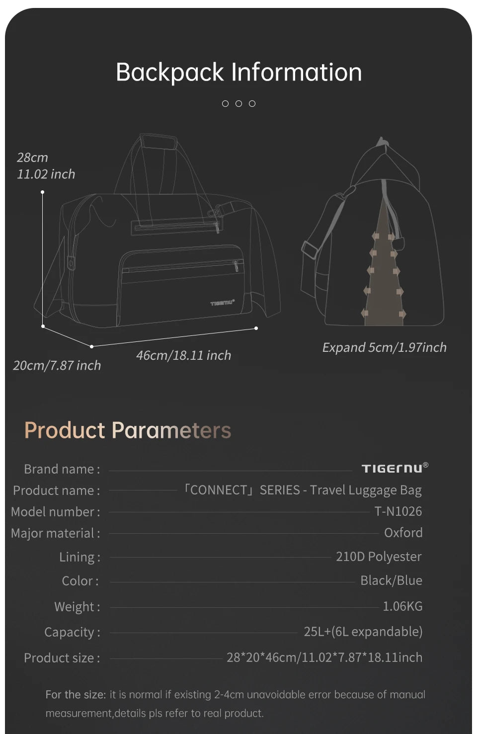 Tigernu Men Travel Bags Large Capacity Bag Luggage Men Duffel Bag Travel Tote Bags Weekend Bag Travel Handbag Connect Series