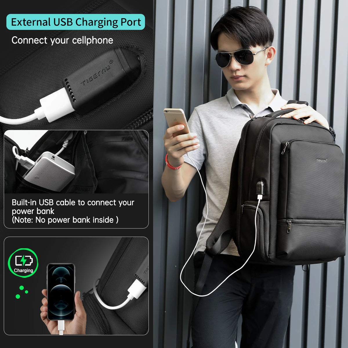 Tigernu Nylon Backpack Anti Theft 22L Men 15.6 inch Laptop Backpack Bag USB Charging Travel Bag Male Mochila Schoolbags Knapsack