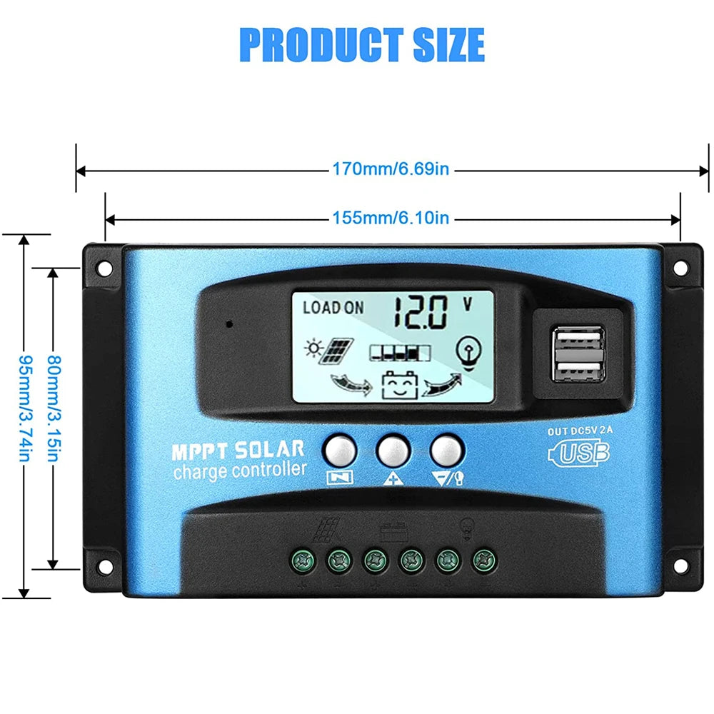 Y&H MPPT Solar Charge Controller 40A 60A 100A with Load/Dual USB /LCD 12V 24V Auto Solar Panel Charger Regulator