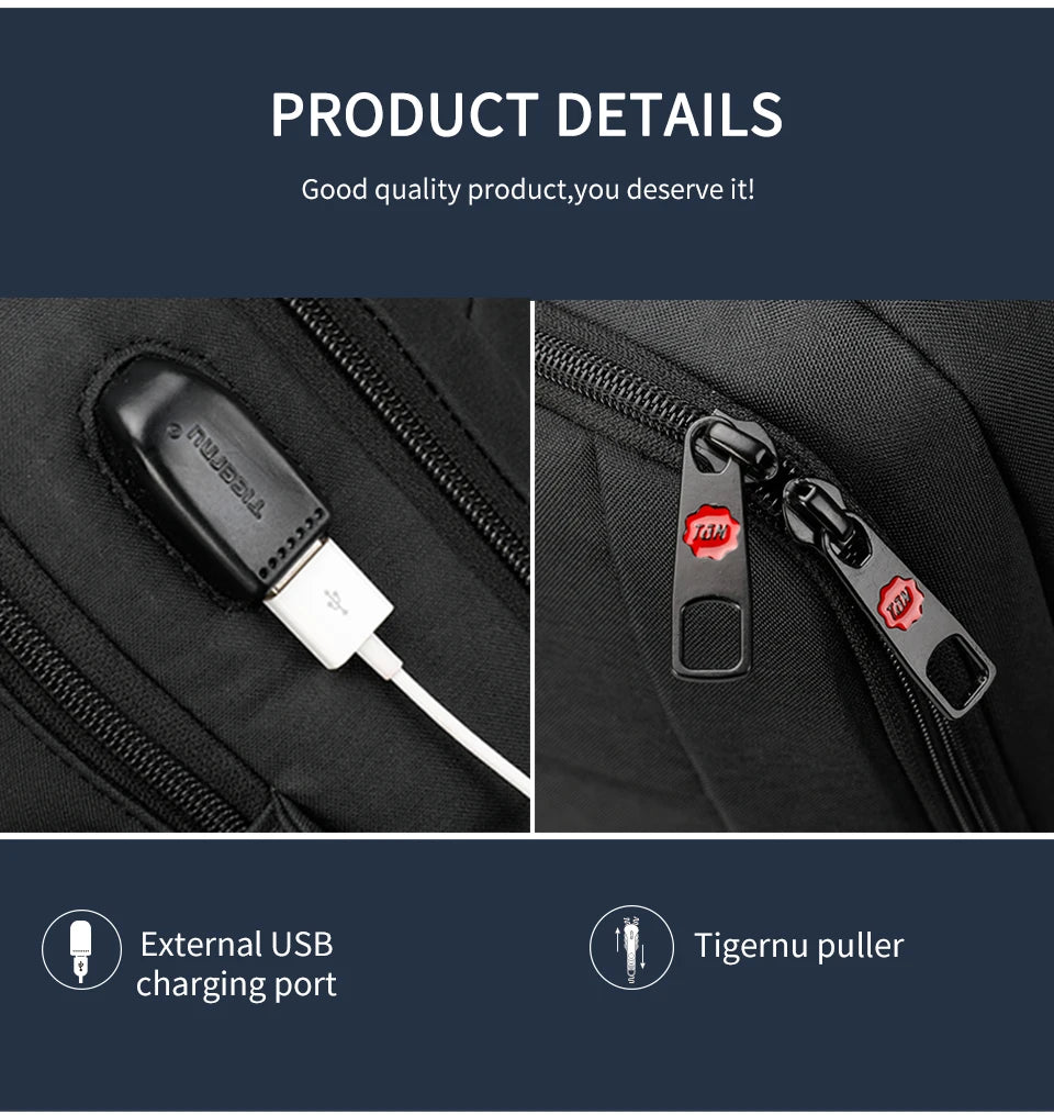 Tigernu Backpacks Men Waterproof 15.6 Laptop Backpack Male Mochila USB Charging Anti Theft Travel Backpack School Men Backpacks