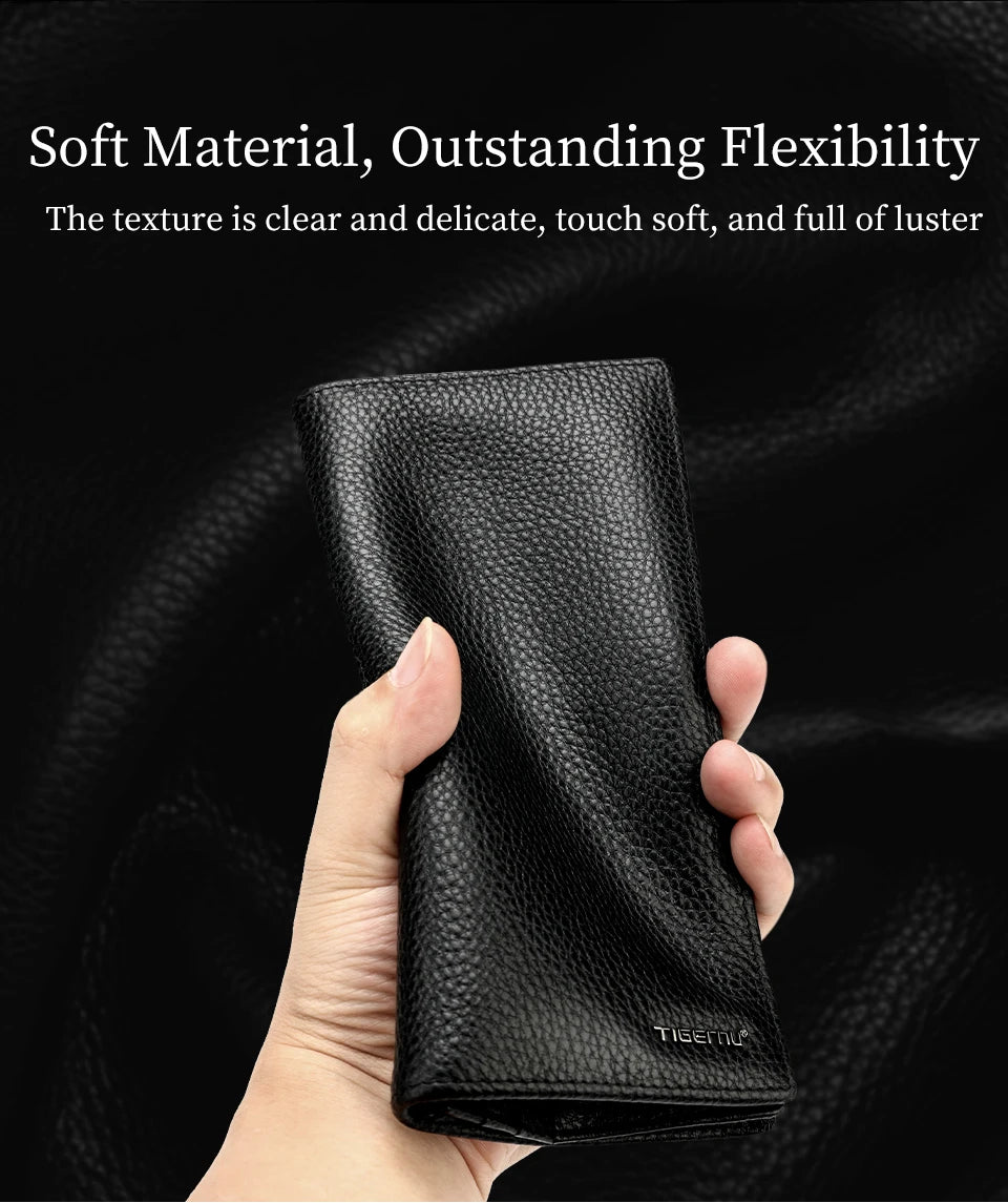 Tigernu Genuine Leather Wallet for Men Long Wallet Men's Wallet Male Slim Leather Purse Card Holder Zipper Pocket gift box