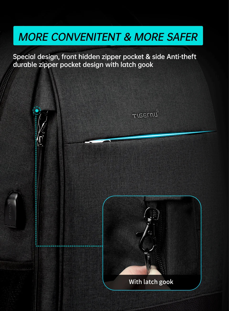 Tigernu Men's Backpack Fashion Travel Backpacks Male Anti Theft USB Charging 15.6 Laptop Backpack Waterproof School Bags For Men
