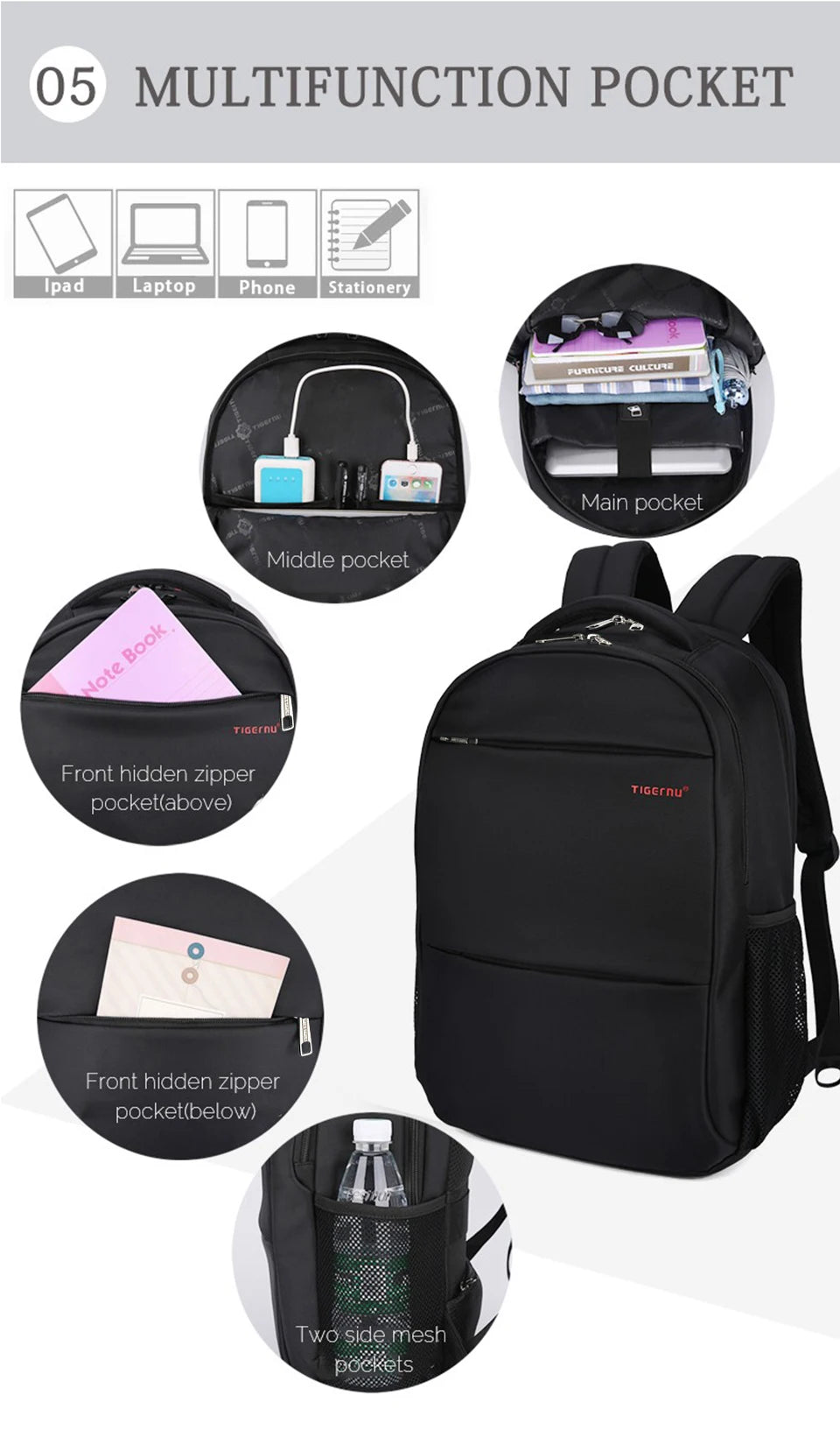 Tigernu Men Backpack Women 15-17inch Backpack Waterproof Laptop Backpack Bag Casual Male Mochila Travel School Backpacks For Men