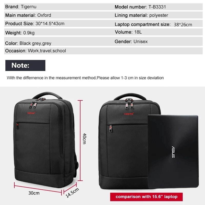 Tigernu Backpacks Men Waterproof 15.6 Laptop Backpack Male Mochila USB Charging Anti Theft Travel Backpack School Men Backpacks