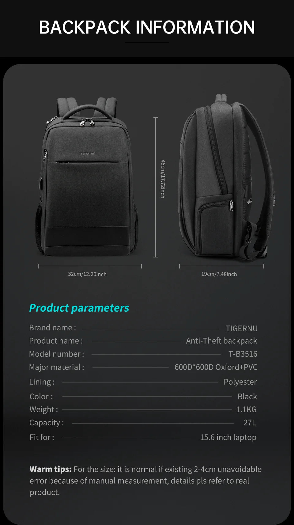 Tigernu Men's Backpack Fashion Travel Backpacks Male Anti Theft USB Charging 15.6 Laptop Backpack Waterproof School Bags For Men
