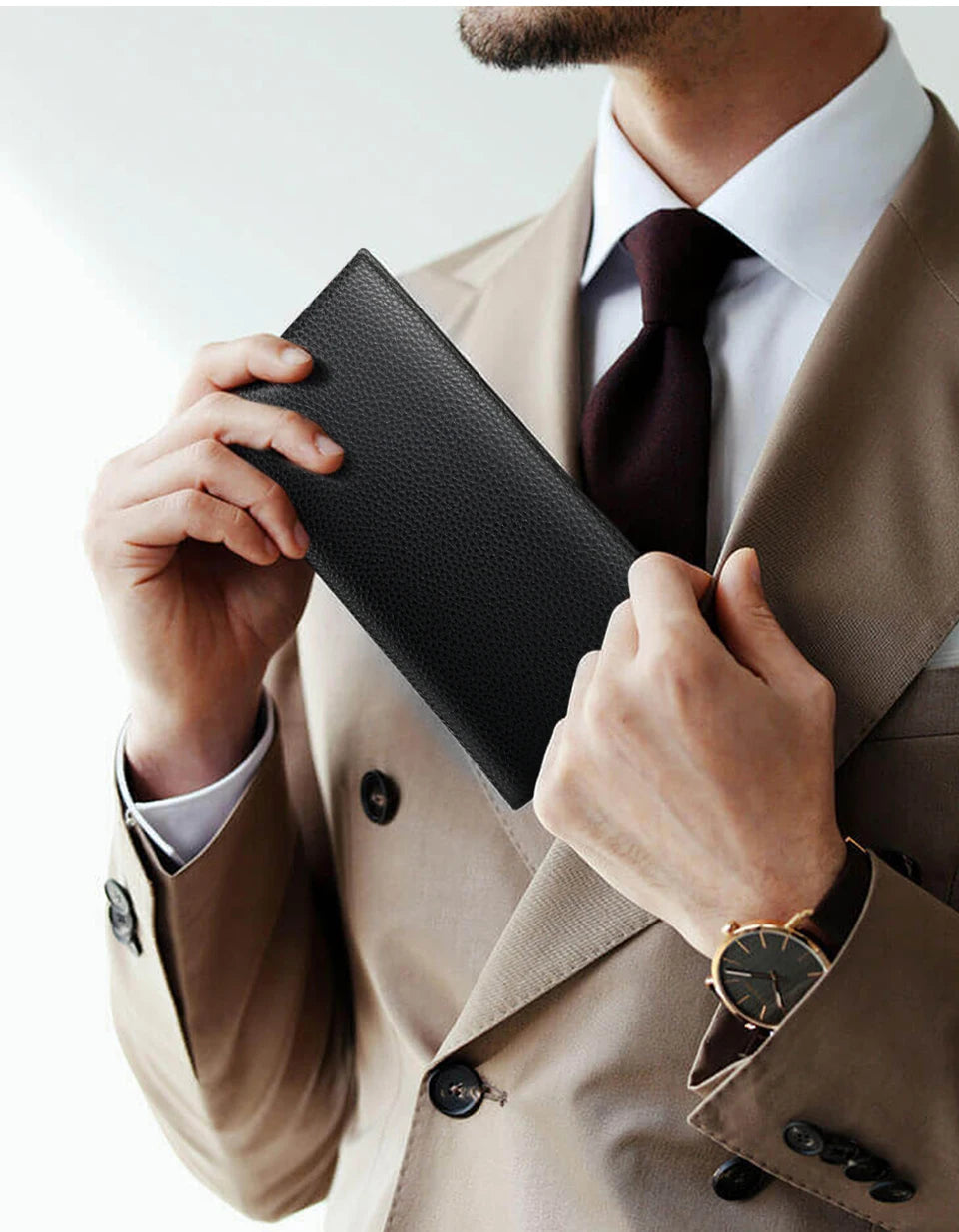 Tigernu Genuine Leather Wallet for Men Long Wallet Men's Wallet Male Slim Leather Purse Card Holder Zipper Pocket gift box