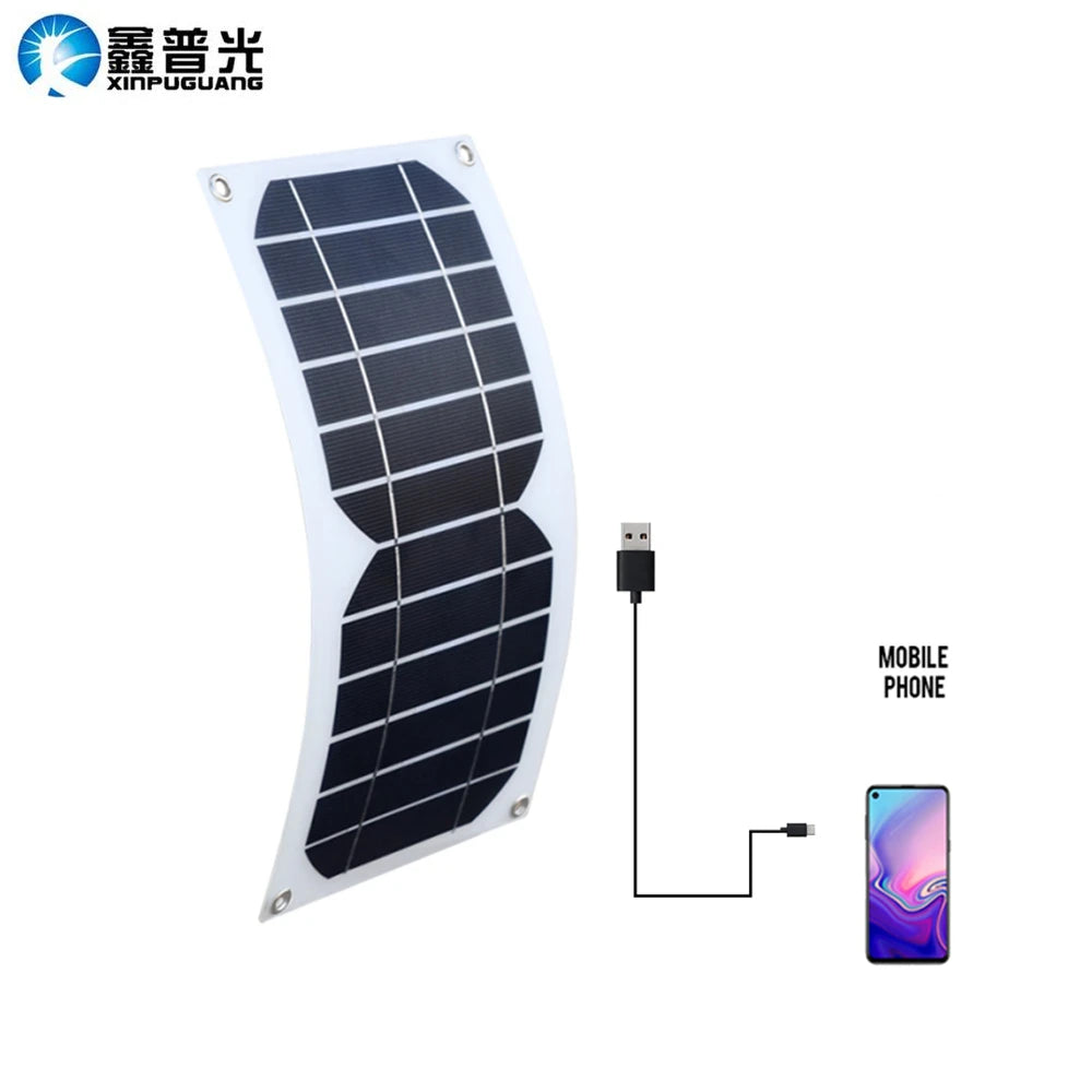 5W Solar Charger Flexible Solar Panel 5V 1A USB Output Solar Power Charging For Outdoor Camping Mobile Phone USB-charged Device