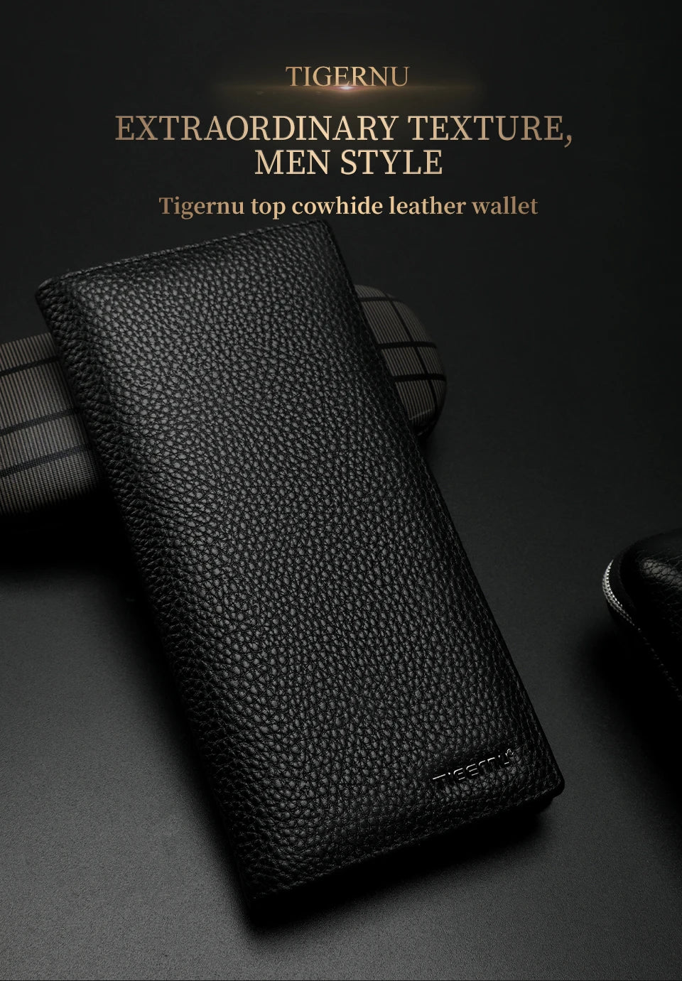 Tigernu Genuine Leather Wallet for Men Long Wallet Men's Wallet Male Slim Leather Purse Card Holder Zipper Pocket gift box