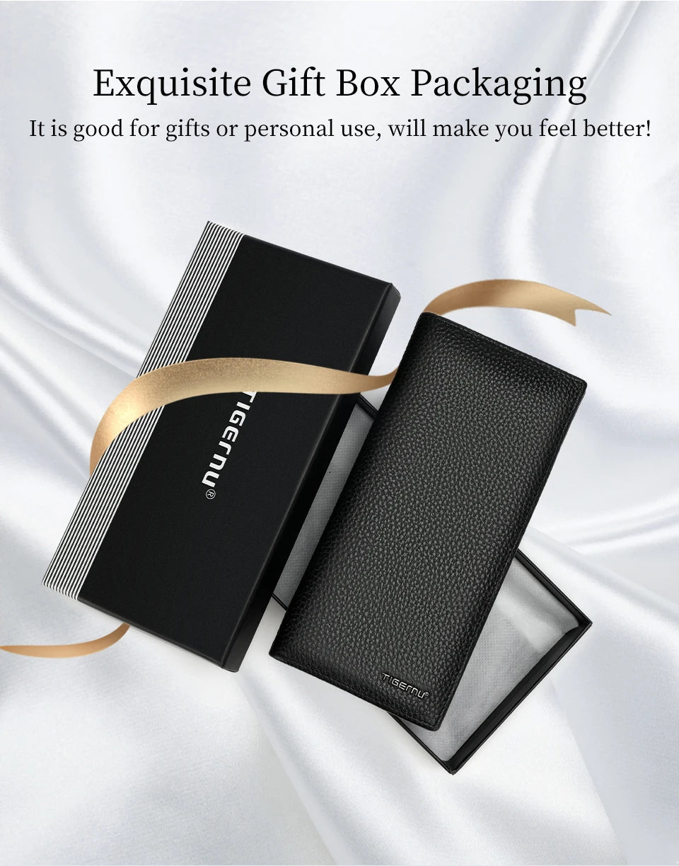 Tigernu Genuine Leather Wallet for Men Long Wallet Men's Wallet Male Slim Leather Purse Card Holder Zipper Pocket gift box