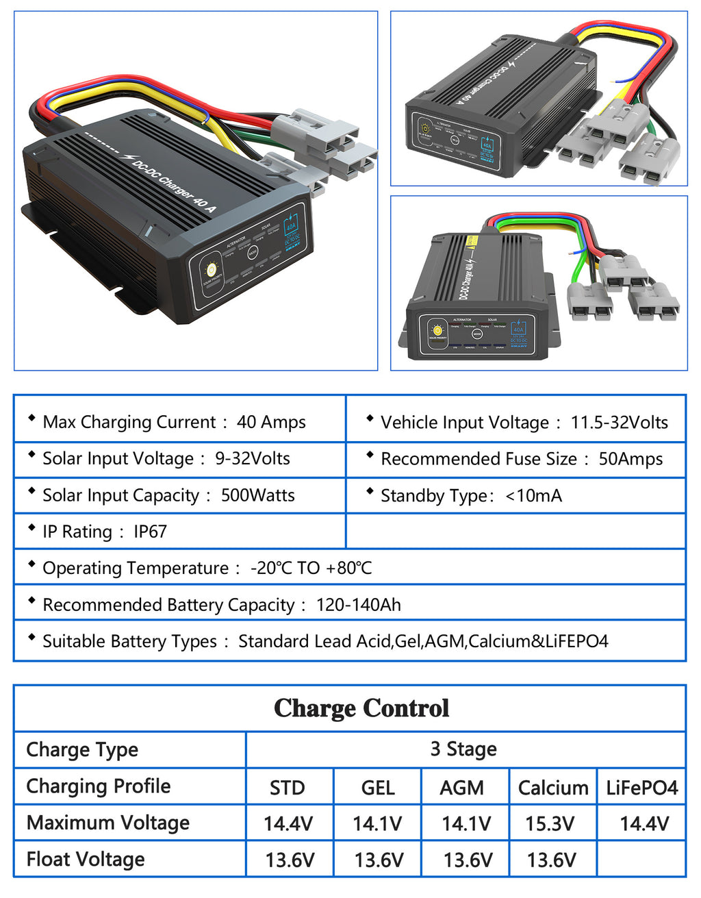 DC to DC Charger 12V 24V Vehicle 25A 40A Caravan Campervan Trailer Camper Van RV Battery Solar Charger