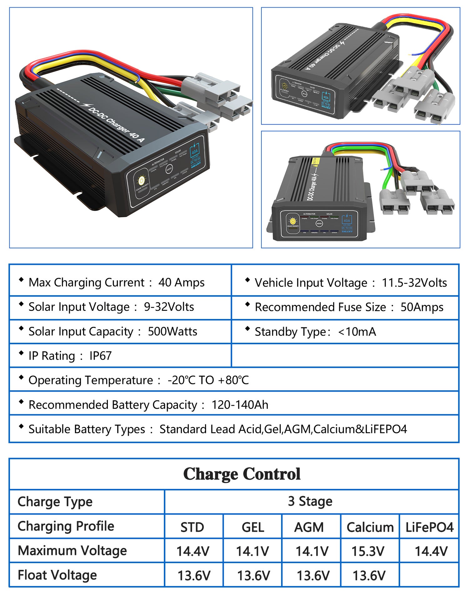 DC to DC Charger 12V 24V Vehicle 25A 40A Caravan Campervan Trailer Camper Van RV Battery Solar Charger