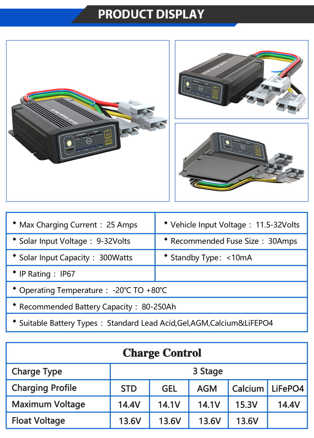 DC to DC Charger 12V 24V Vehicle 25A 40A Caravan Campervan Trailer Camper Van RV Battery Solar Charger