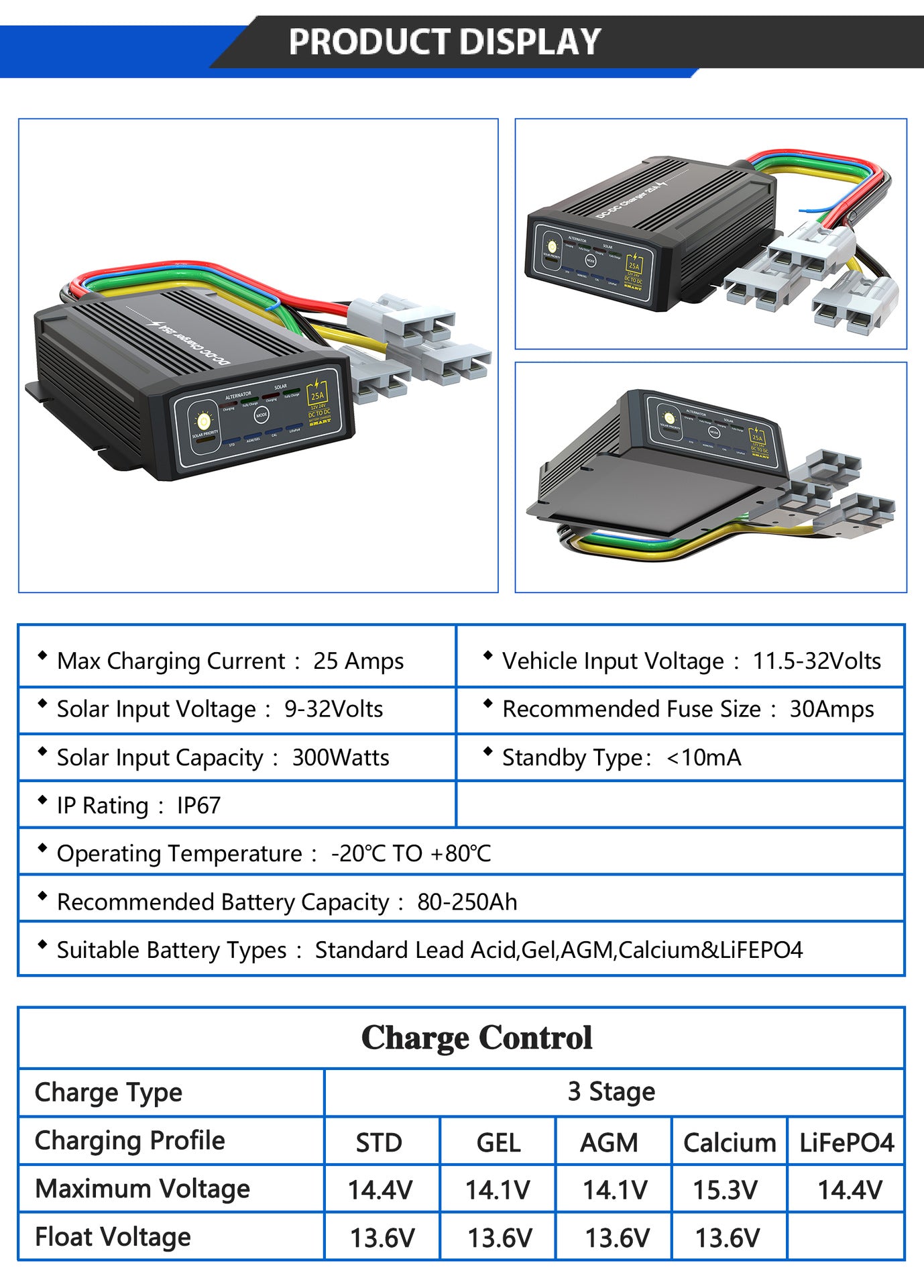 DC to DC Charger 12V 24V Vehicle 25A 40A Caravan Campervan Trailer Camper Van RV Battery Solar Charger