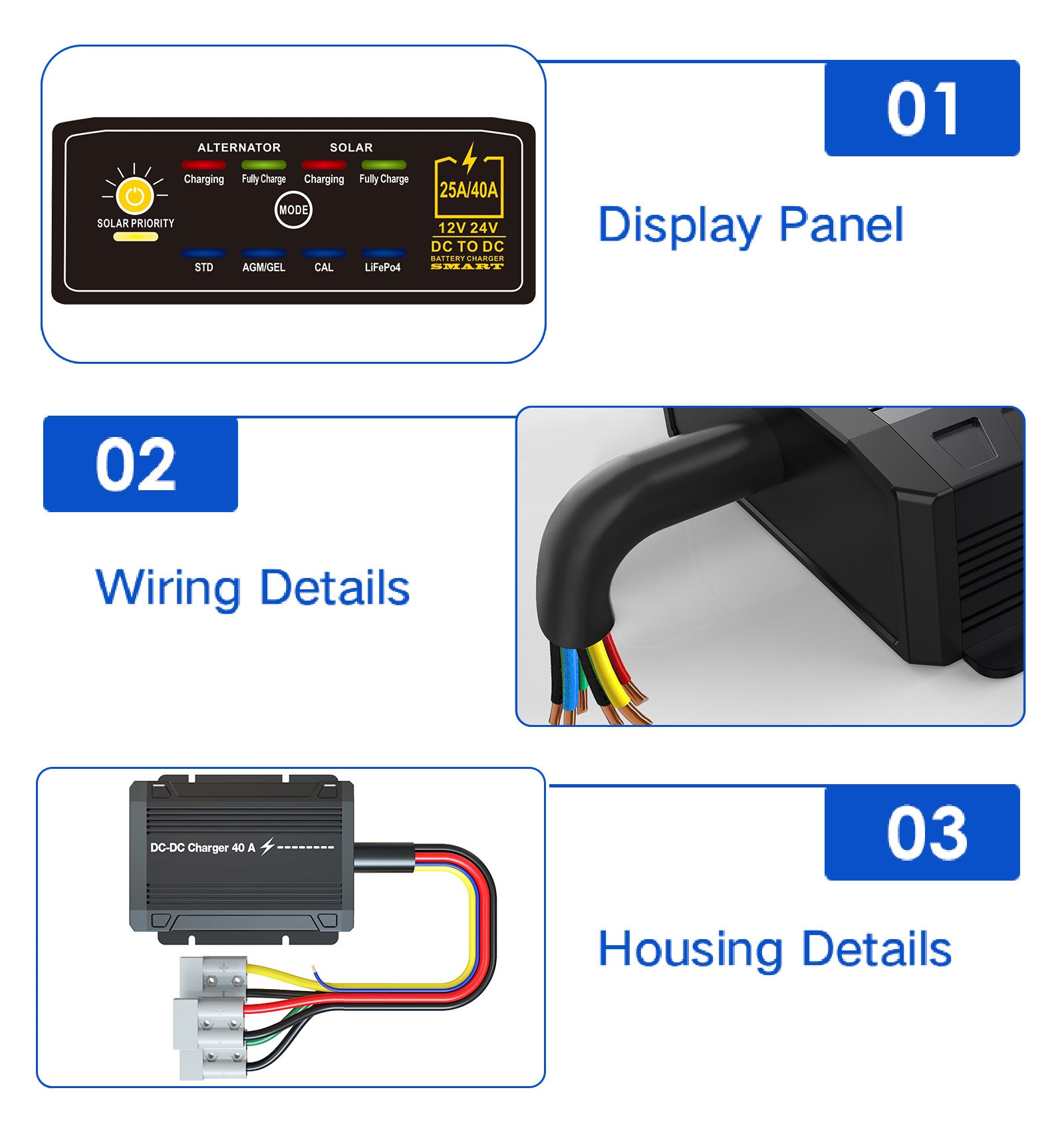 DC to DC Charger 12V 24V Vehicle 25A 40A Caravan Campervan Trailer Camper Van RV Battery Solar Charger
