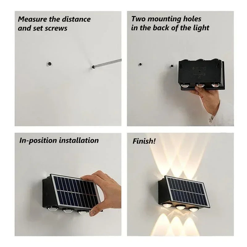 Solar Wall Washer Light Up and Down Lighting Outdoor Solar Fence Lights Waterproof Wall Lamp for Yard Garage Walkway Porch Decor