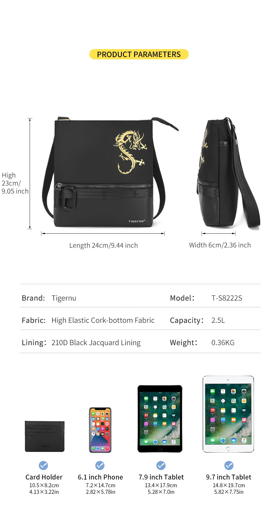 Tigernu Crossbody Bags For Men Chinese Style Shoulder Bags Mini Bag Travel Bags For Men Dragon Series