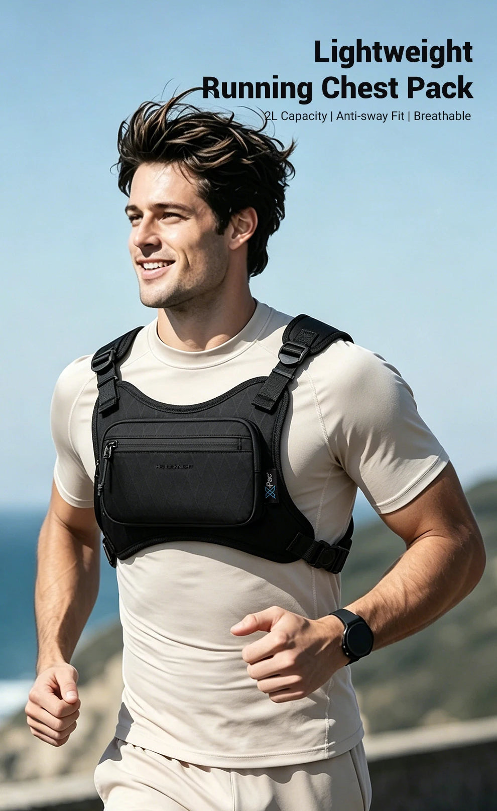 HK Running Vest Chest Bag for Men Lightweight Chest Rig Pack Male Outdoor Waterproof Cycling Training Pack with Reflective Strip