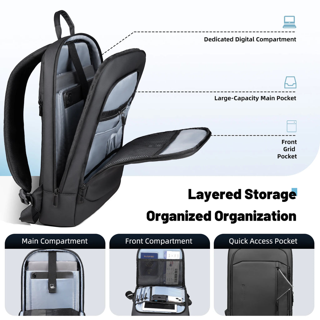 HK Slim 15.6" Laptop Backpack for Men Lightweight Business Backpack Anti-Theft Waterproof Travel School Men's Bag with USB Port