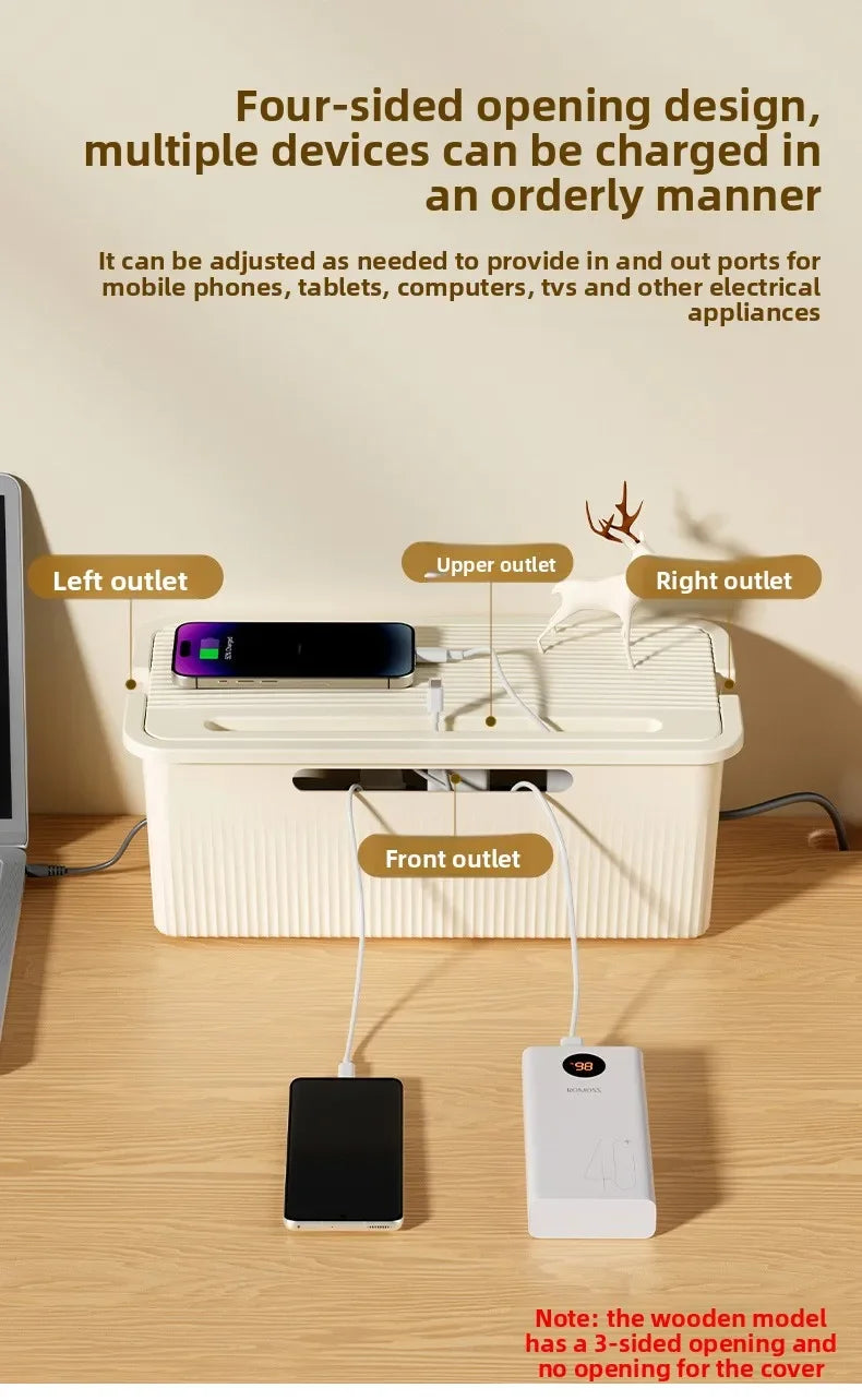 Cable Storage Box Desktop Charging Data Cable Storage Device Plug Socket Cable Management Device Black White Storage Organizer