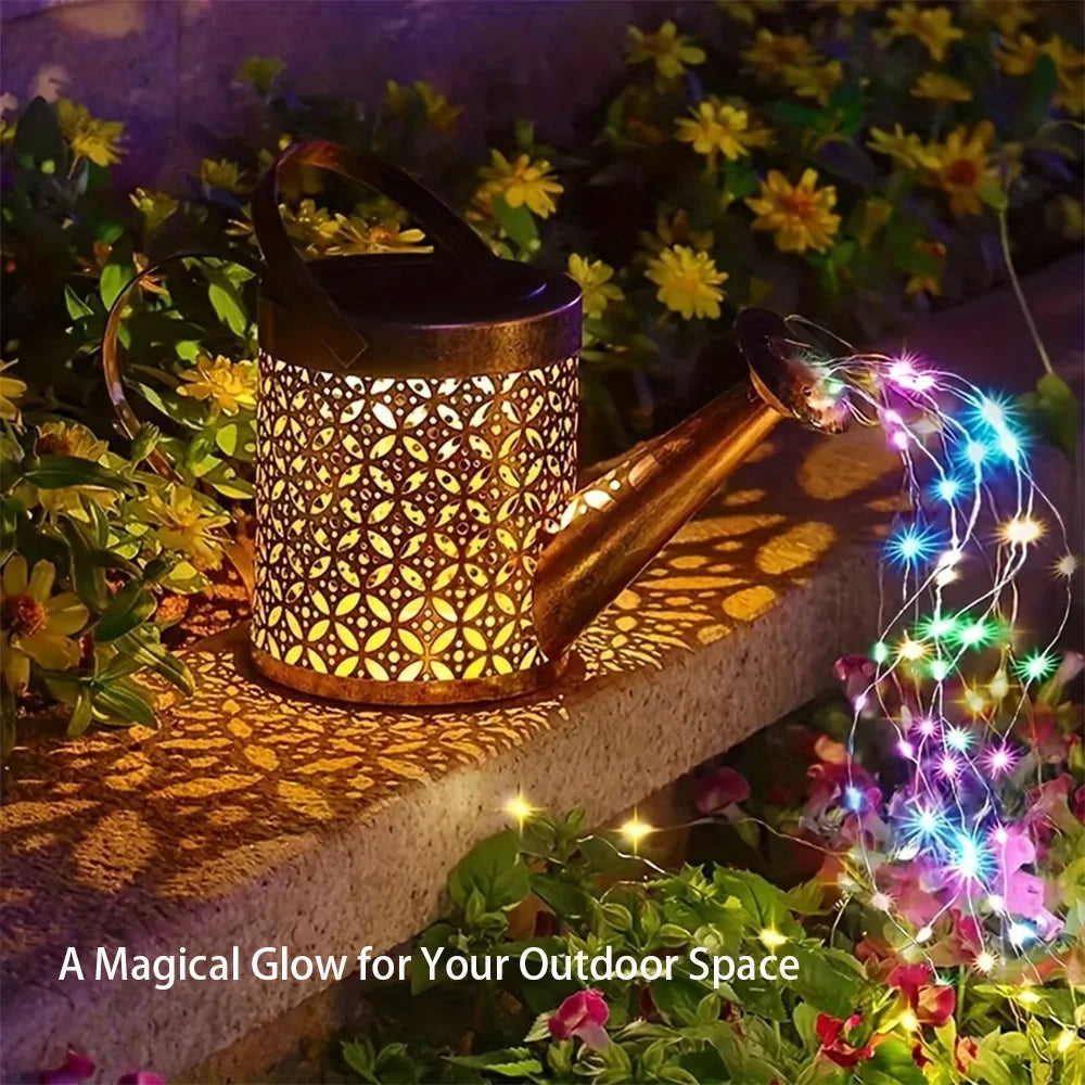 Solar Watering Can Light Outdoor Garden Decoration – Hollow Iron LED Projection Lamp, Waterproof Landscape Ground Stake Light