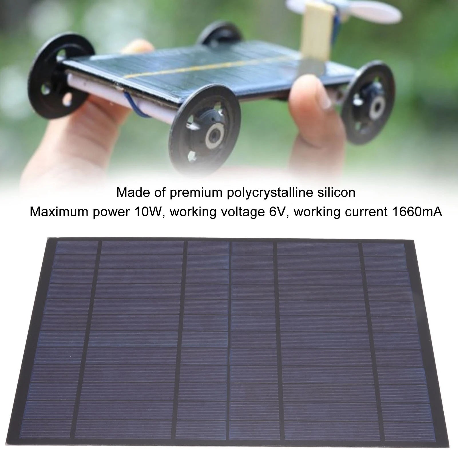 6V 10W Outdoor Solar Panel Charger Polycrystalline Silicon 1660mA Solar Charger Plate for Camping Hiking Mountaineering