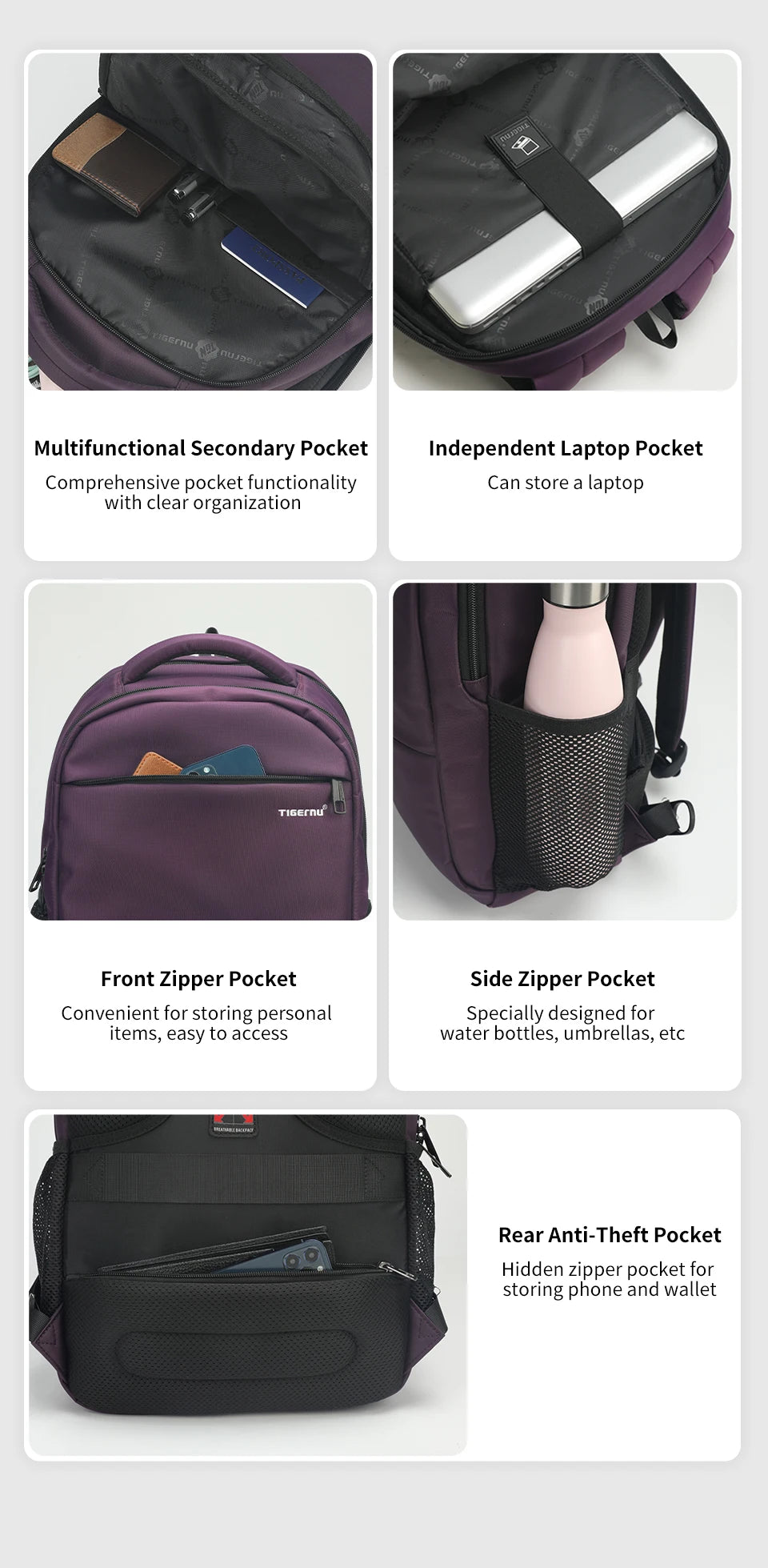 Tigernu Anti Theft Backpack For Women Large Capacity 15.6inch Laptop Backpack Bag Travel Bag Schoolbag For Women Girls