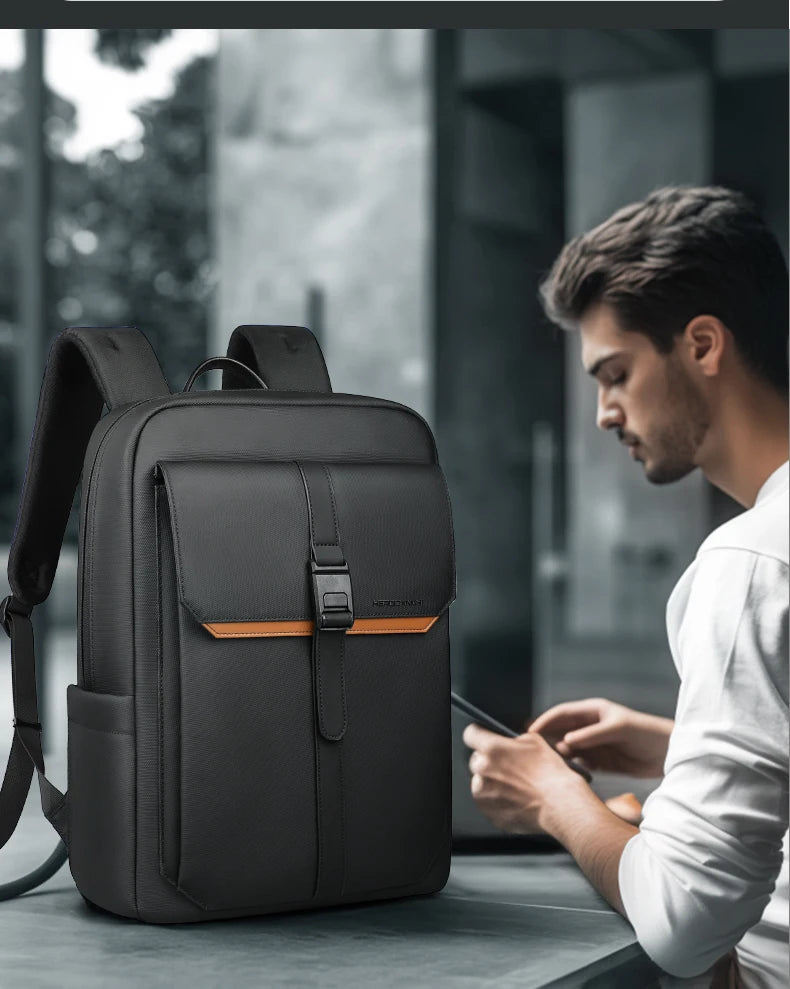 HK Stylish Business Backpack for Men Waterproof 15.6 inch Flap Laptop Backpack Multiple Pockets Casual Daypack for Work School