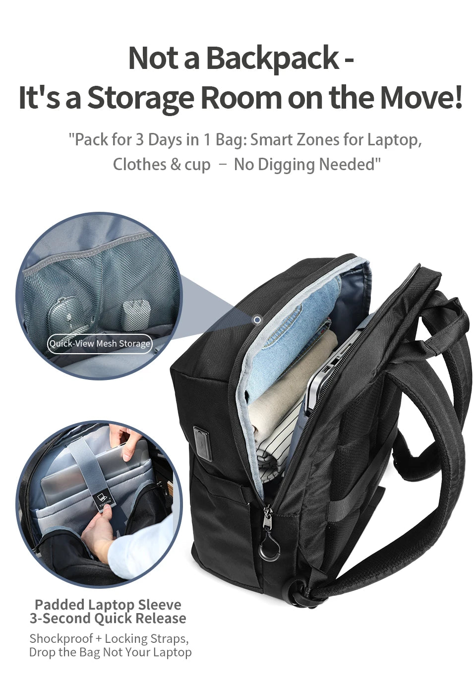 Tigernu Men's Backpack Large Capacity Travel Backpack Fashion Water Repellent USB Port School Backpack Bag Schoolbag Knapsack