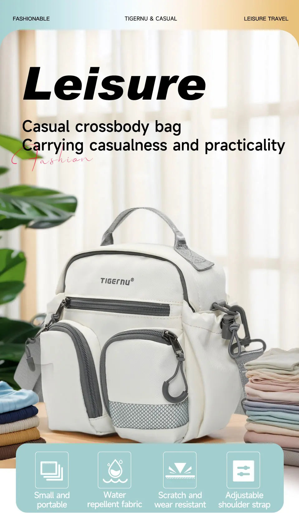 Tigernu Women Bags Casual Crossbody Bags Light Beige Bags Girls Shoulder Bags Female Commuting Bags Sling Bags Messenger Handbag