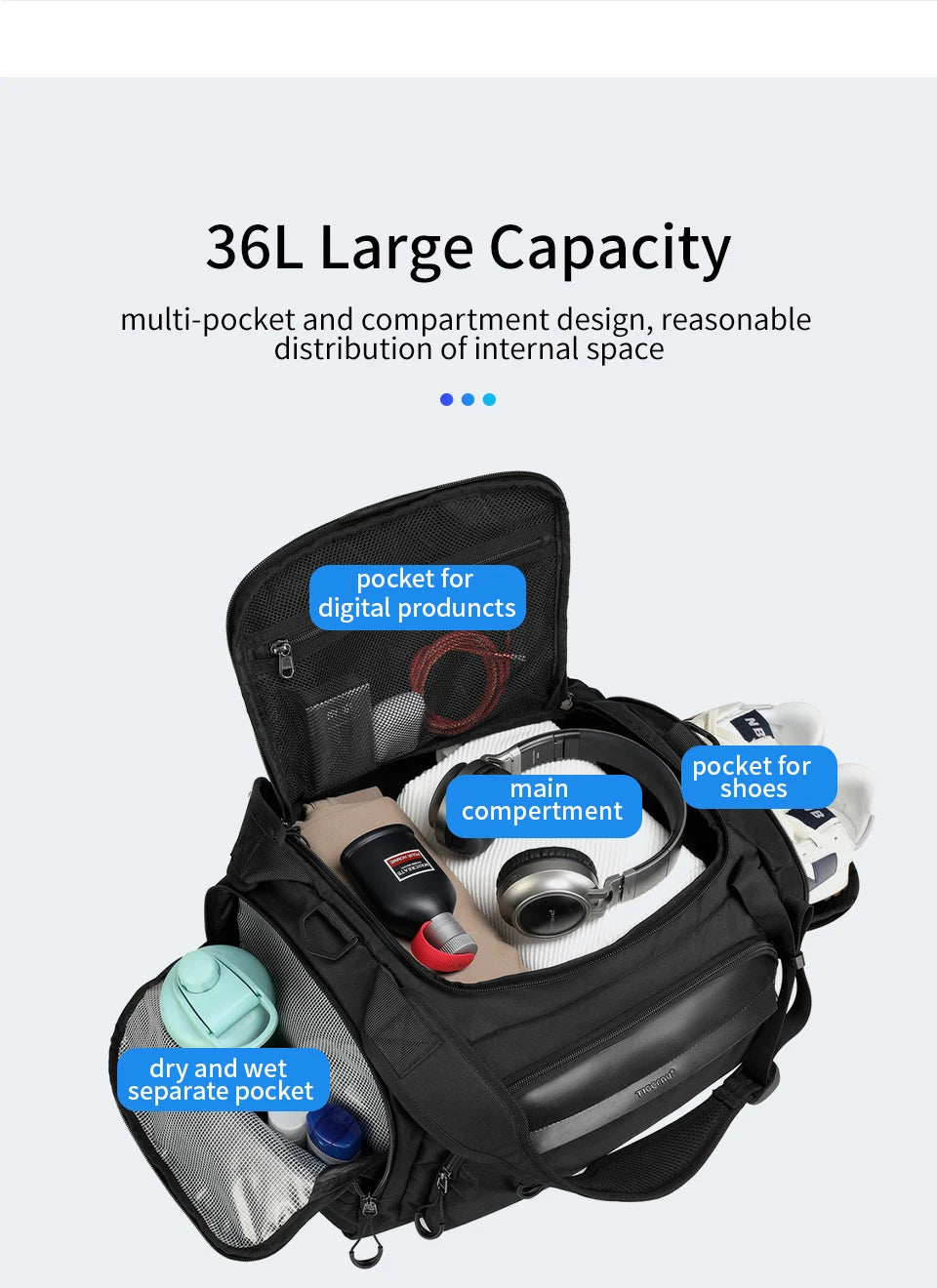 Tigernu Travel Bags For Men For Women 15.6inch Laptop Bag Handbag Waterproof Shoulder Bags Men Sport Bags For Gym Fitness Bags
