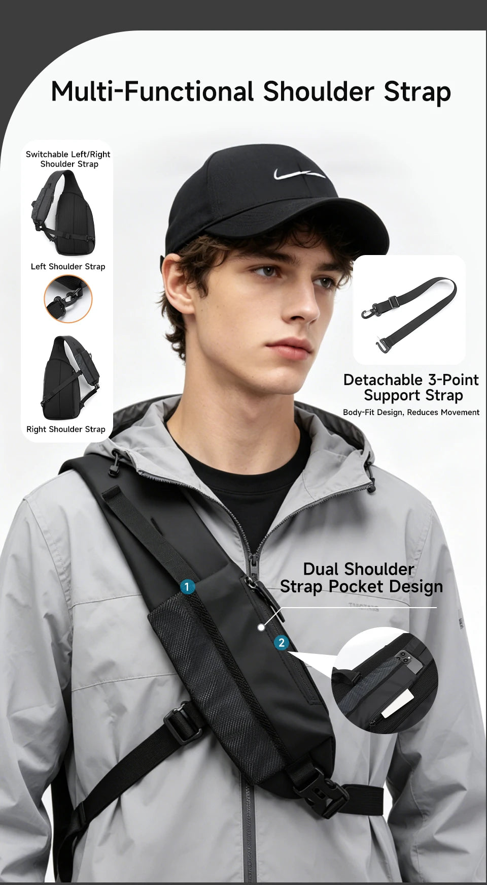 Tigernu Fashion Men's Shoulder Bag Travel Chest Bags for Men Water-Resistant Sling Bag Cross Bag Large Capacity 11 Inch IPad Bag
