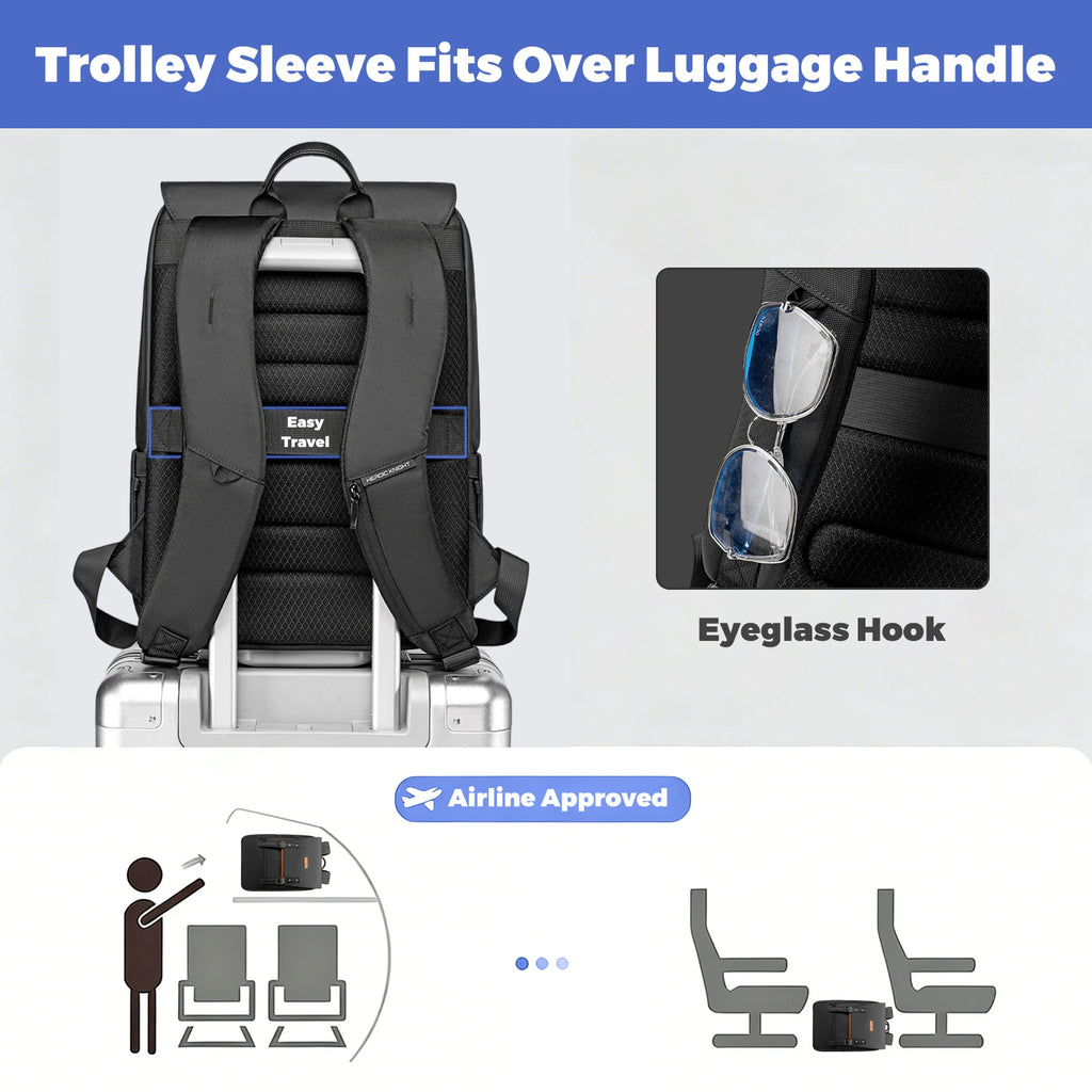 HK Stylish Business Backpack for Men Waterproof 15.6 inch Laptop Backpack Travel School Bag Large Capacity Daypack Computer Bag