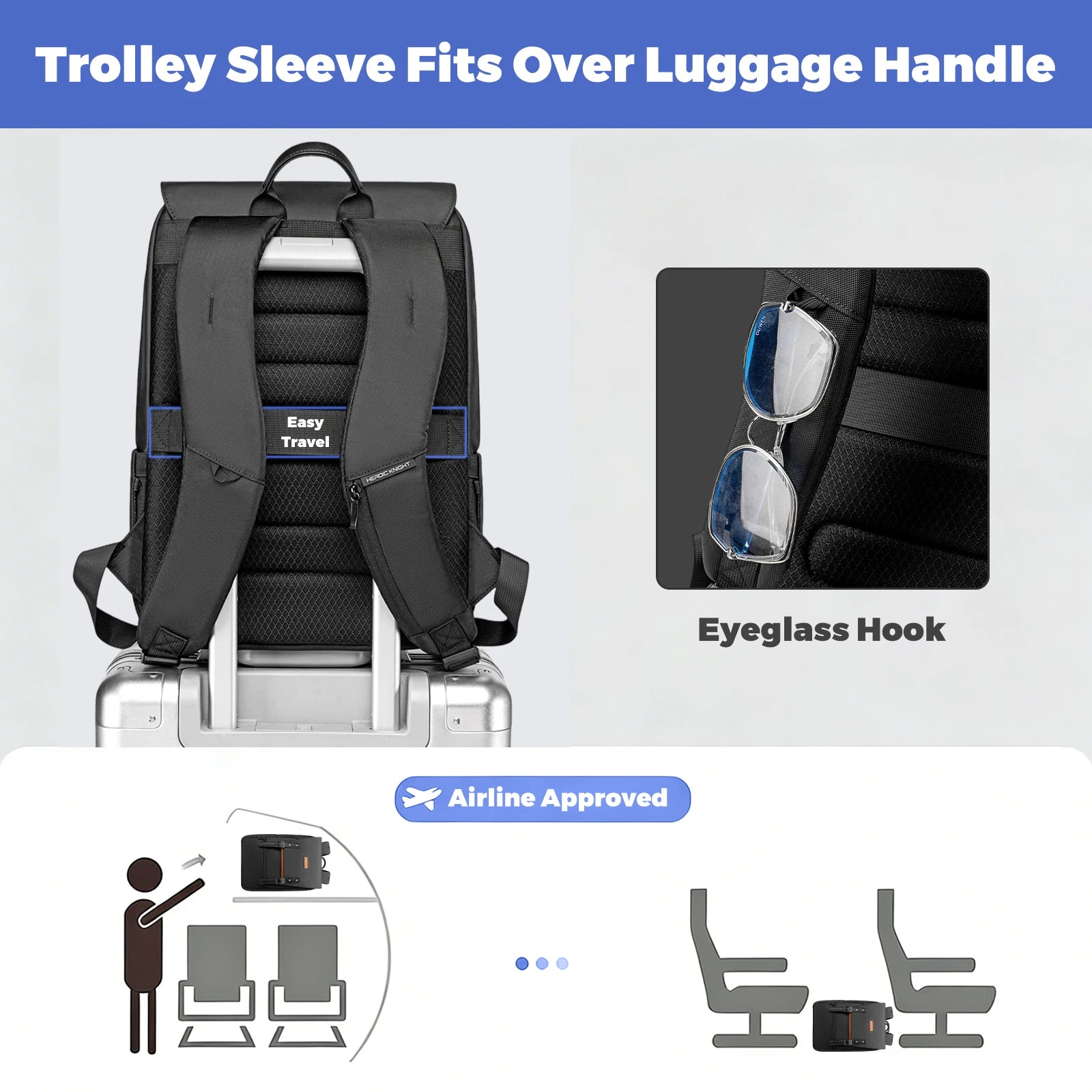 HK Stylish Business Backpack for Men Waterproof 15.6 inch Laptop Backpack Travel School Bag Large Capacity Daypack Computer Bag