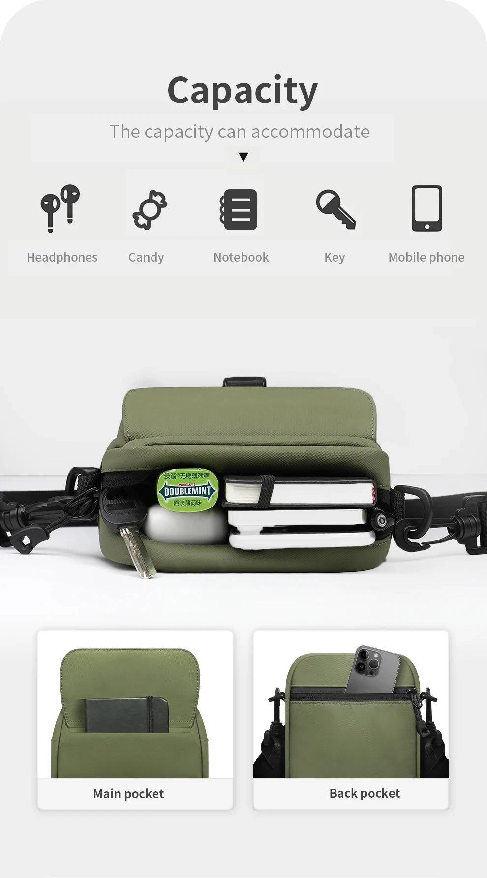 HK Waterproof Crossbody Bags for Men Lightweight Men's Shoulder Bag Mini Phone Pouch Messenger Commuting Bag Sling Packs Satchel