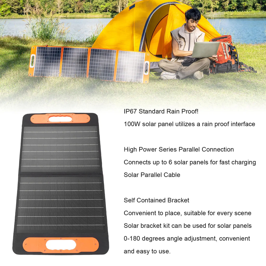 Portable Solar Panel Charger 100W IP67 Rain Proof USB A Type C Output 16V Waterproof Foldable Solar Charger for Camping