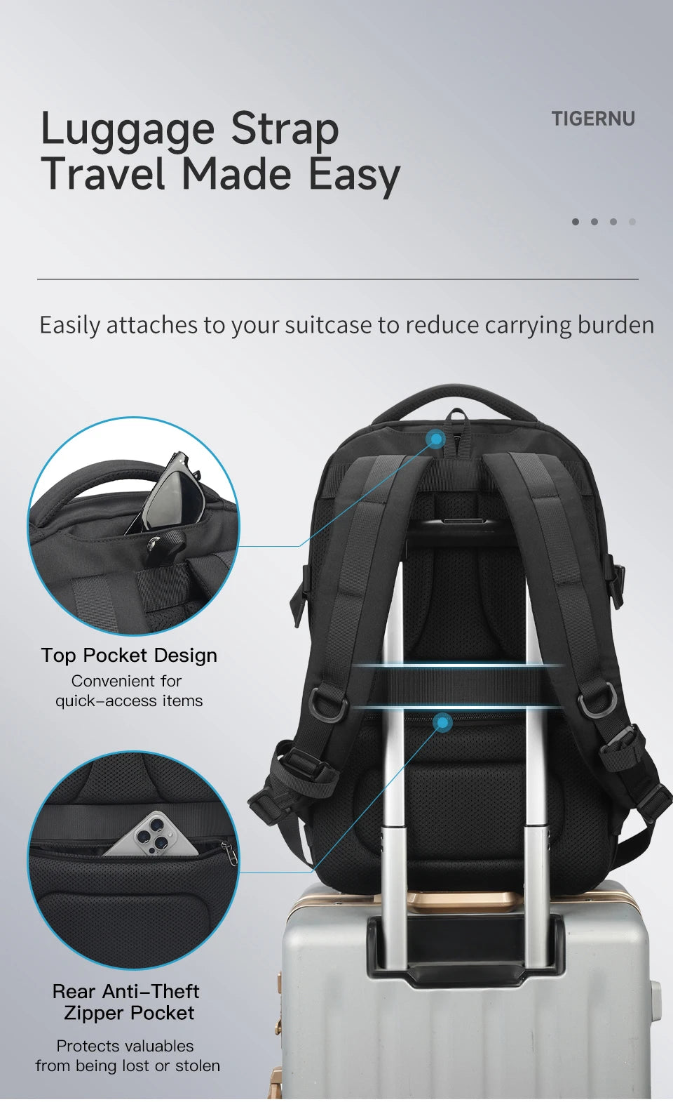 Tigernu School Backpacks For Men Bags For Travel Backpacks Women Nylon Bags For School Knapsack Girls 15.6 Laptop Backpacks Male