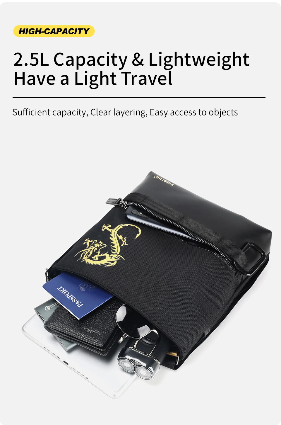 Tigernu Crossbody Bags For Men Chinese Style Shoulder Bags Mini Bag Travel Bags For Men Dragon Series